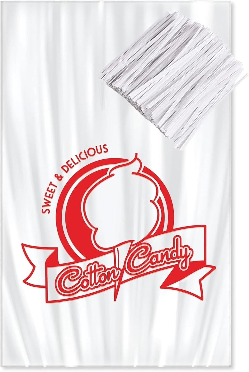 Bits N Things Printed Cotton Candy Bags with Ties | Party Event Carnival Fair | 11 1/2" x 18 1/2" | 8 Mil Thick | 400 Count - Image 1